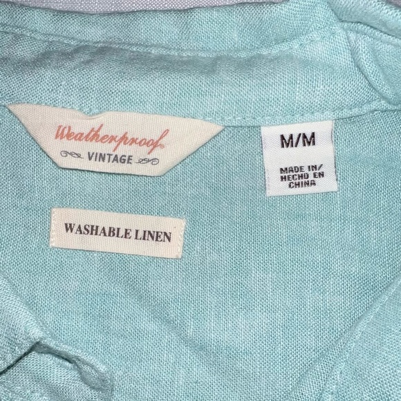 Weatherproof Washable Womens Linen Viscose Green Short Sleeve Button-Down Tie - Picture 5 of 9